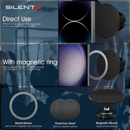 SILENTX Universal Dual Magnetic Gym Phone Mount Holder - Gambar 4