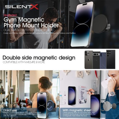SILENTX Universal Dual Magnetic Gym Phone Mount Holder - Gambar 3